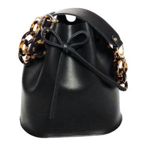 Handmade 100% real leather black bucket bag with tortoiseshell chain strap Etsy